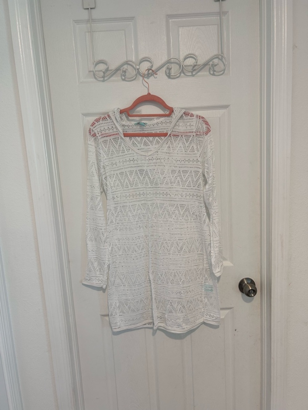 Balance White Crochet Cover-Up with Hood Size L